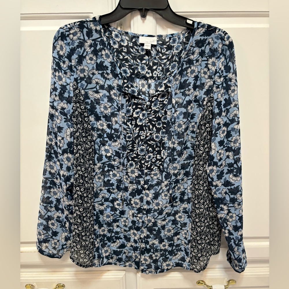 J. Jill Blue Print Lightweight Long Sleeve Blouse Women’s Size S